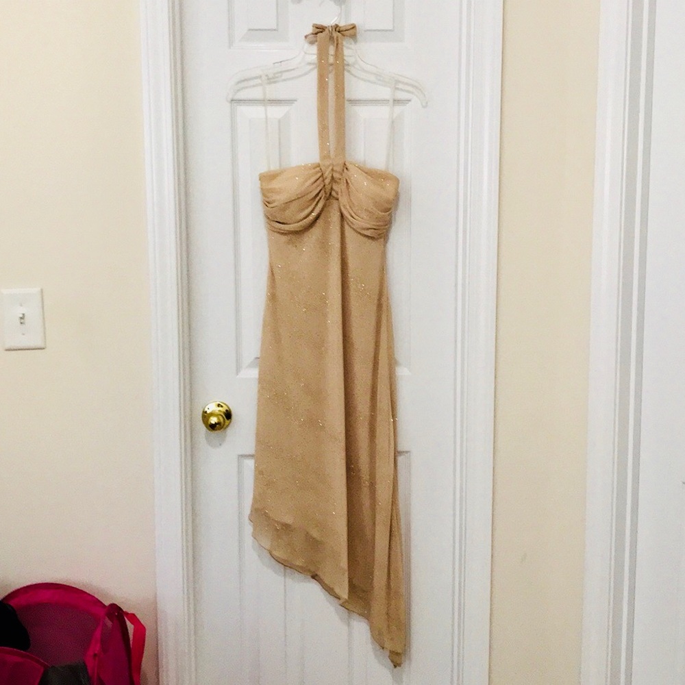 Asymmetrical sparkly nude/cream dress